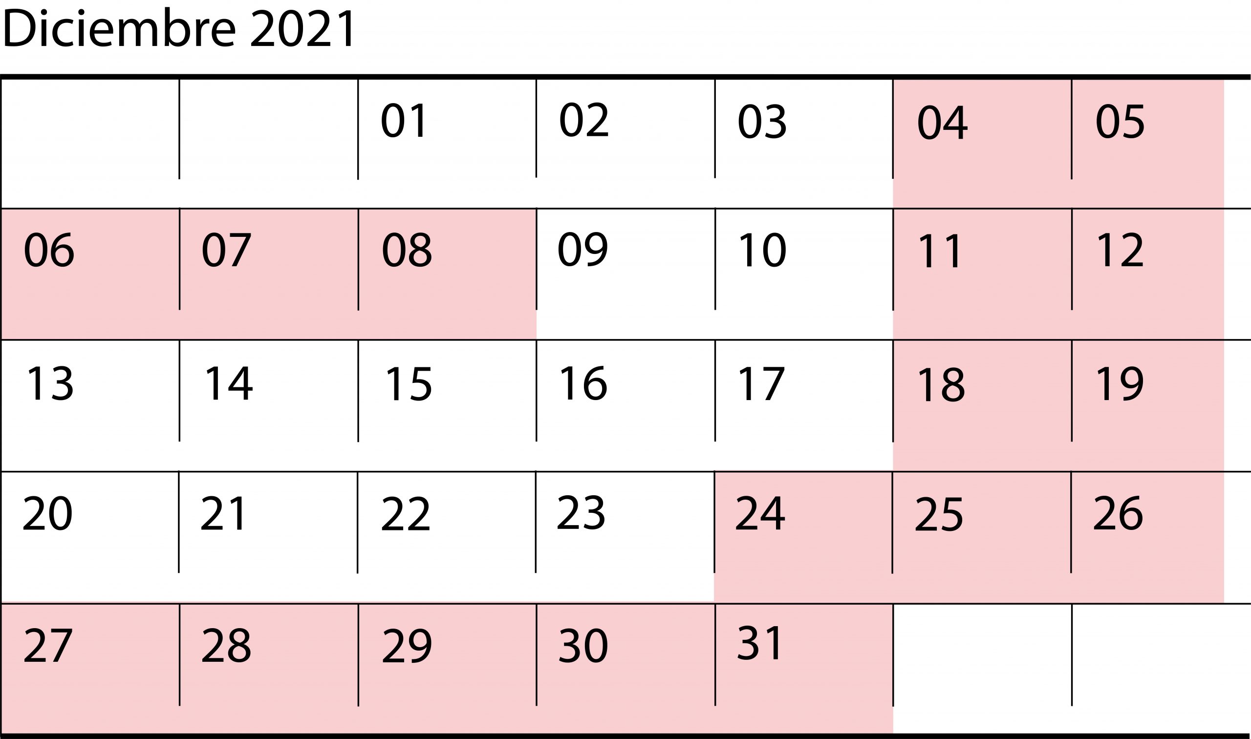 calendario diciembre 2021