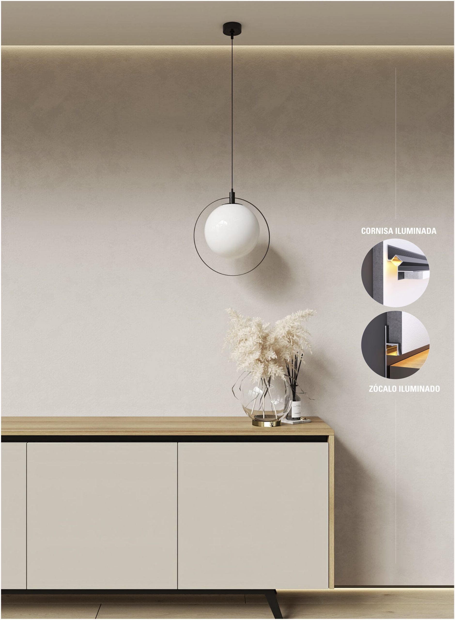 Perfiles para zócalos y cornisas iluminados